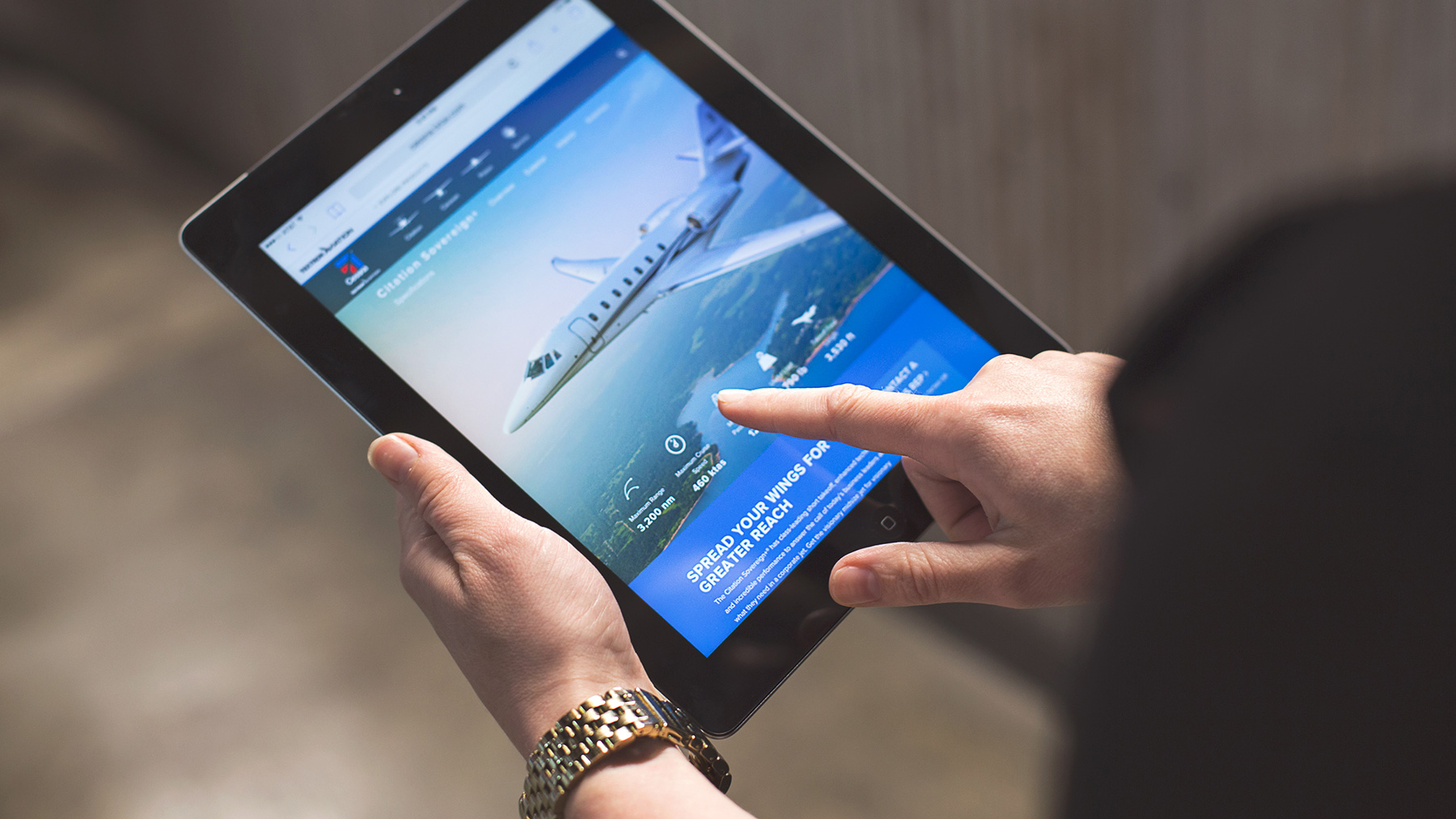 Aviation website on tablet